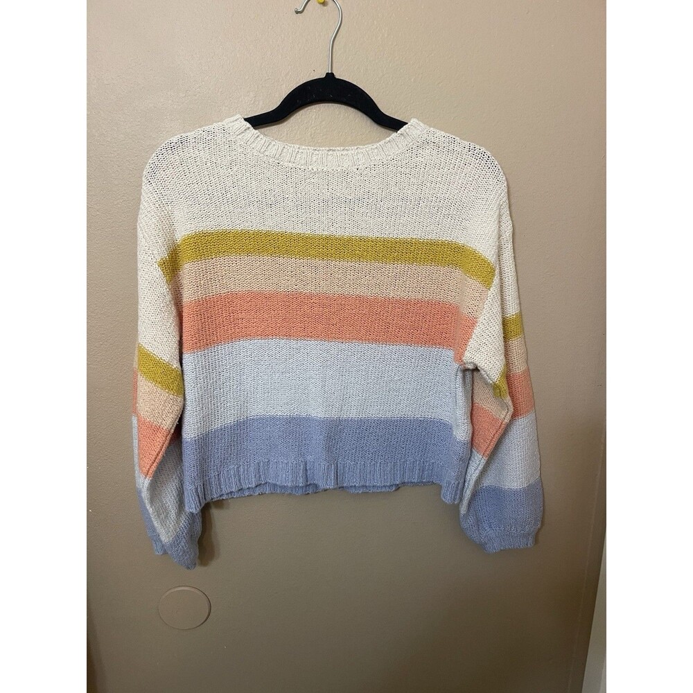 Billabong Cropped Knit Sweater Striped Women’s Size Medium Trendy Fall Beachy
